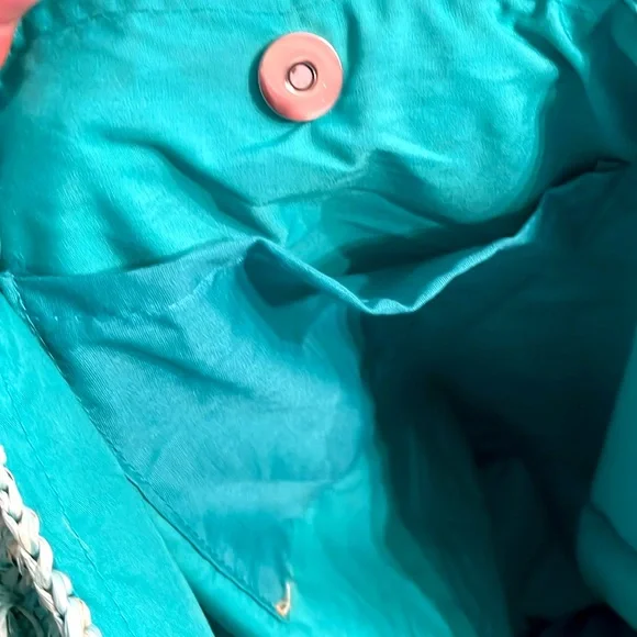 Straw raffia green blue shoulder tote bag - Picture 4 of 5